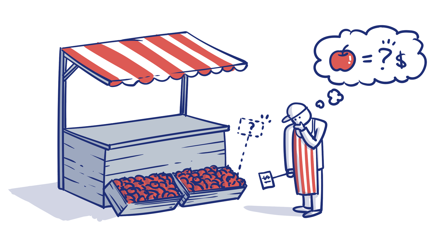 illustration of person trying to sell apples